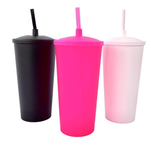 Vaso ECO Plástico  c/ Tapa y Sorbito 600 ml 