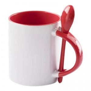 Taza con cuchara Int. y Asa Roja