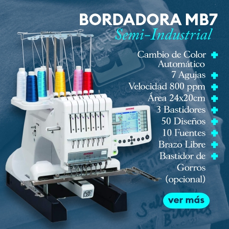 maquina de bordar, bordadora automátizada 7 agujas semi industrial janome MB07